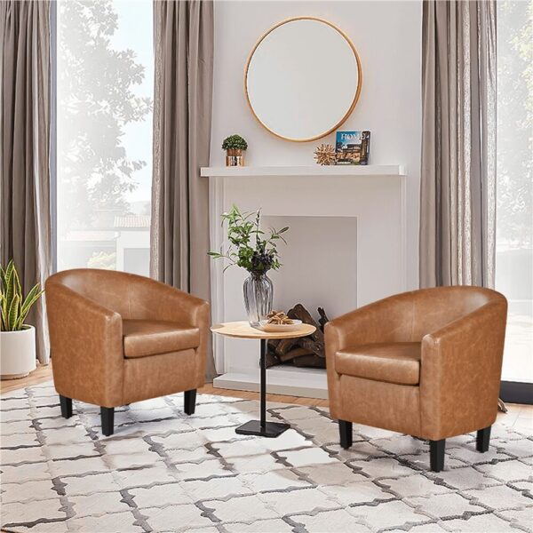 Renwick Faux Leather Barrel Accent Chair for Living Room, Set of 2, Brown - Image 7