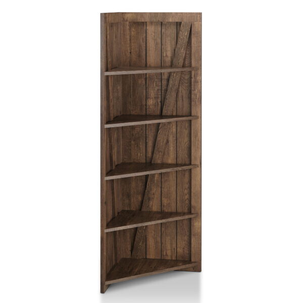 Furniture of America Helsa 5-Shelf Corner Bookcase, Oak - Image 4
