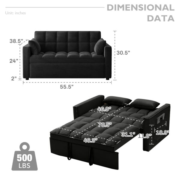 AENKYO Convertible Pull-Out Loveseat Sleeper Sofa Bed for Living Room, Modern Upholstered Futon in Black - Image 7