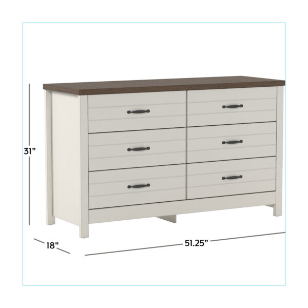 Lancaster Wood 6 Drawer Dresser, Ivory, by Hillsdale Living Essentials - Image 3