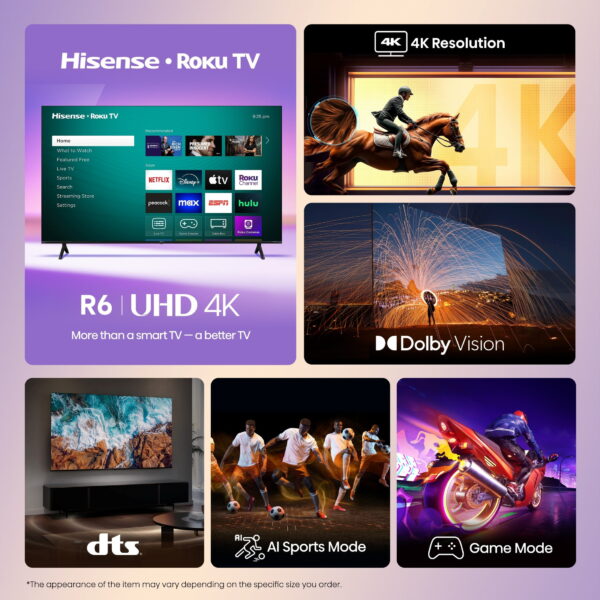Hisense 43" Class 4K UHD LED LCD Smart Roku TV HDR R6 Series 43R6E3 - Image 4