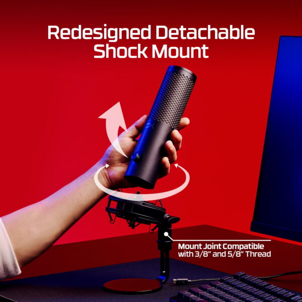 HyperX QuadCast 2 S – USB Microphone, with RGB Lighting, Streaming and Podcasting, with On-Board Controls, LED Lighting, Removable Shock Mount, PC, Mac, USB-C - Black - Image 5