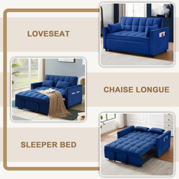 Momspeace Loveseat Convertible Sleeper Sofa Bed, Blue - Image 3