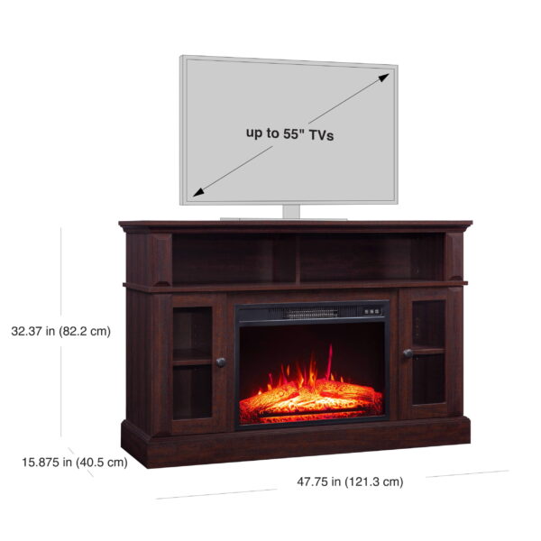 Whalen Furniture Barston Media Fireplace TV Stand for TVs up to 55”, Cherry Brown Finish - Image 7