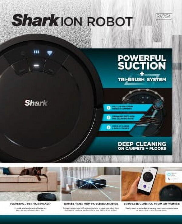 Shark ION Robot Vacuum, Wi-Fi Connected, Black, RV754 - Image 3