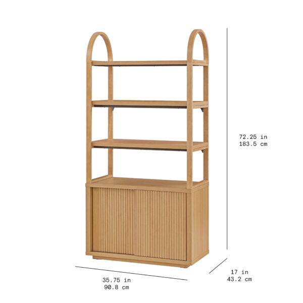 Beautiful Fluted 3-Shelf Bookcase with Storage Cabinet by Drew Barrymore, Light Honey Wood Finish - Image 5