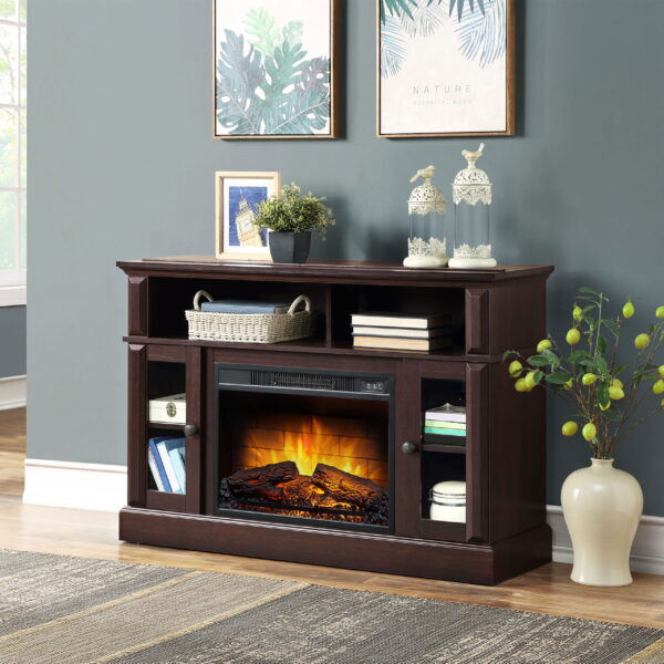 Whalen Furniture Barston Media Fireplace TV Stand for TVs up to 55”, Cherry Brown Finish - Image 2