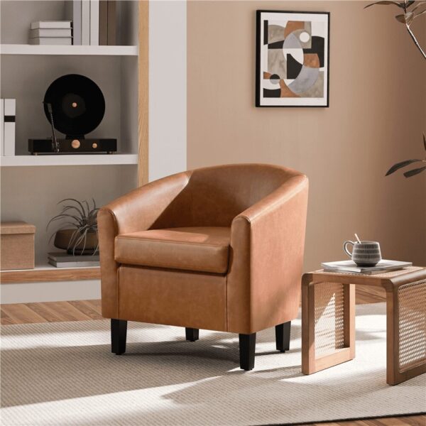 Renwick Faux Leather Barrel Accent Chair for Living Room, Set of 2, Brown - Image 6