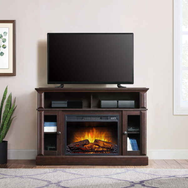 Whalen Furniture Barston Media Fireplace TV Stand for TVs up to 55”, Cherry Brown Finish - Image 3