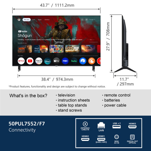 Philips 50" Class 4K Ultra HD (2160p) Google Smart LED TV (50PUL7552/F7) (New) - Image 5