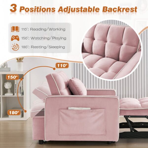 Dinosisco 3-in-1 Convertible Chair Bed, Sleeper Chair Lounge Chair Indoor, Modern Single Pull Out Couch for Living Room, Pink Velvet - Image 7