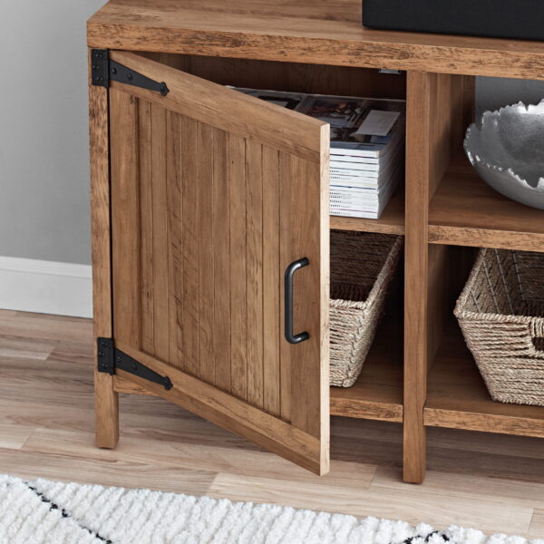 Mainstays Farmhouse TV Stand for TVs up to 70", Rustic Weathered Oak - Image 3