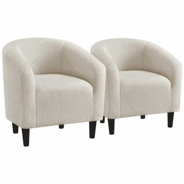 Renwick Modern Upholstered Tub Chair for Living room, Set of 2, Ivory Boucle - Image 2