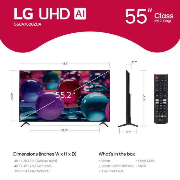 LG 55" 4K UHD UA75 AI Smart TV, 55UA7500 - Image 2