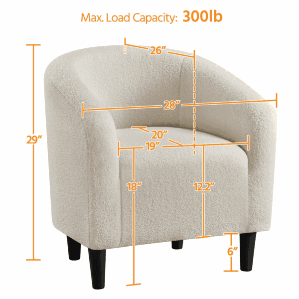 Renwick Modern Upholstered Tub Chair for Living room, Set of 2, Ivory Boucle - Image 6