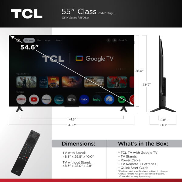 TCL 55" Q Series (NEW 2025)  4K UHD HDR QLED Smart TV with Google TV – 55Q51K - Image 2