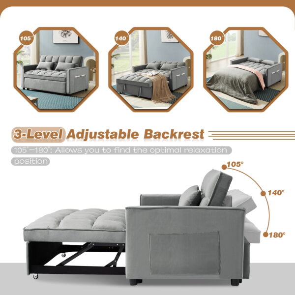 Dinosisco 4-in-1 Convertible Futon Sofa Bed, Pull Out Couch Beds Loveseat Sleeper, Gray Velvet - Image 6