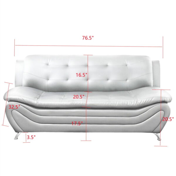 Aukfa 3 Piece Sofa Set - 76.5" Upholstered 3 Seat Sofa Couch for Living Room, Leather, Black&White - Image 3