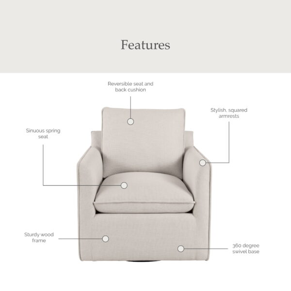 My Texas House Briar Swivel Accent Chair, Cream Linen - Image 2