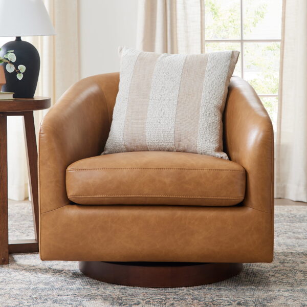 Better Homes & Gardens Bradford Wooden Base Swivel Accent Chair, Chestnut Faux Leather - Image 4