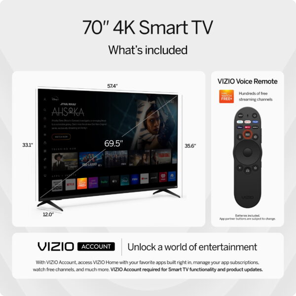 VIZIO 70” Class 4K UHD LED HDR Smart TV (V4K70M-08) - Image 3