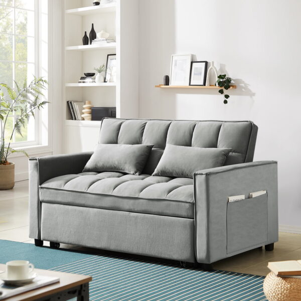 Dinosisco 4-in-1 Convertible Futon Sofa Bed, Pull Out Couch Beds Loveseat Sleeper, Gray Velvet - Image 4