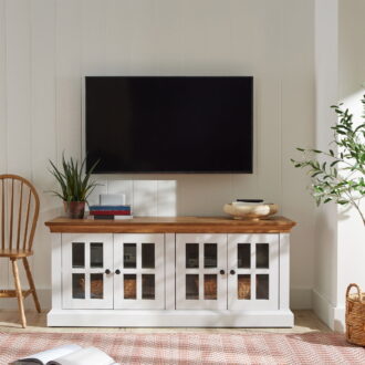Better Homes & Gardens Canton 4- door TV Stand for TV’s up to 70”, White/Light Honey Finish