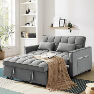 Dinosisco 4-in-1 Convertible Futon Sofa Bed, Pull Out Couch Beds Loveseat Sleeper, Gray Velvet