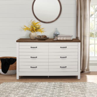 Lancaster Wood 6 Drawer Dresser, Ivory, by Hillsdale Living Essentials