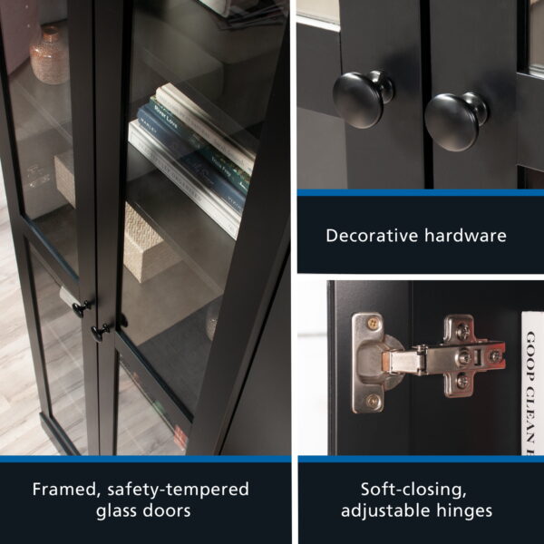 Mainstays Glass Door Storage Bookcase, Black Finish - Image 2