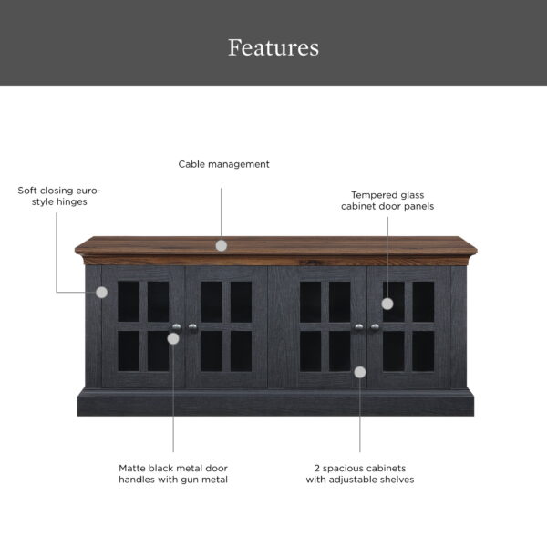 Better Homes & Gardens Canton 4- door TV Stand for TV’s up to 70”, Black/Light Honey Finish - Image 3