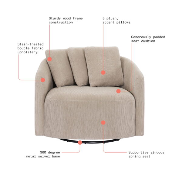Beautiful Drew Accent Chair by Drew Barrymore, Fawn Cord - Image 4