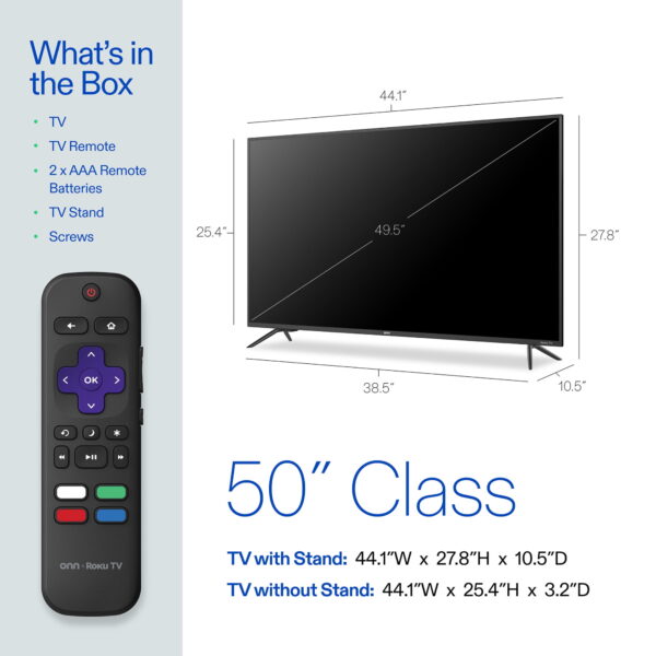 onn 50” Class 4K UHD (2160P) LED Roku Smart Television HDR (100012585) - Image 6