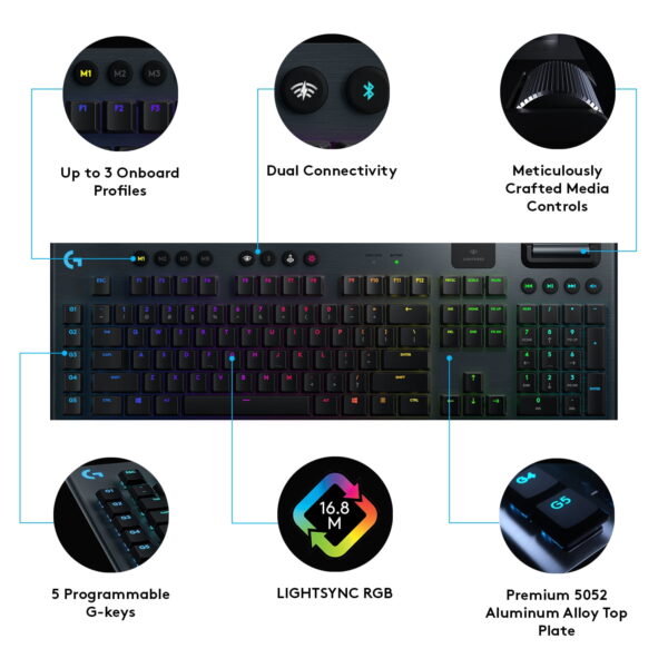 Logitech G915 LIGHTSPEED Wireless RGB Mechanical Gaming Keyboard-GL Clicky - Image 6