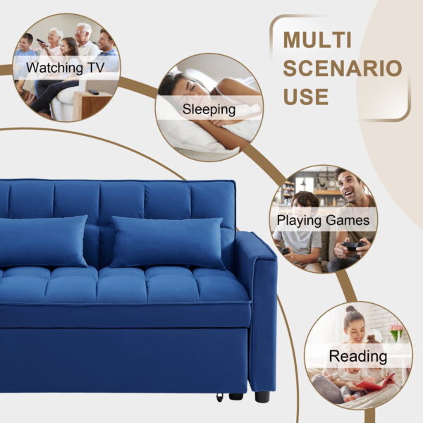 Momspeace Loveseat Convertible Sleeper Sofa Bed, Blue - Image 5
