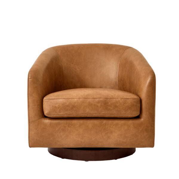 Better Homes & Gardens Bradford Wooden Base Swivel Accent Chair, Chestnut Faux Leather - Image 6