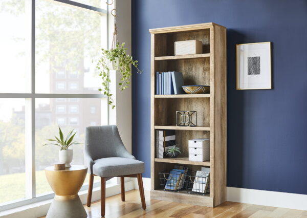 Better Homes & Gardens 71" Crossmill 5 Shelf Bookcase with Doors, Weathered Wood Finish - Image 3