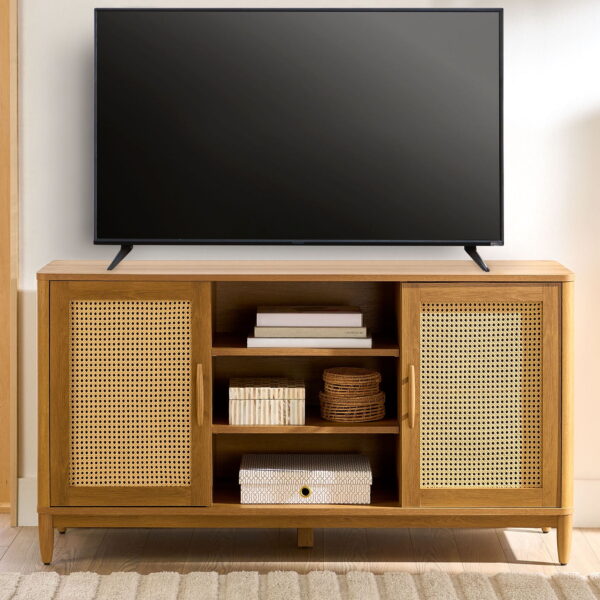Better Homes & Gardens Springwood Cane TV Stand for TV's up to 65", Light Honey Finish - Image 5
