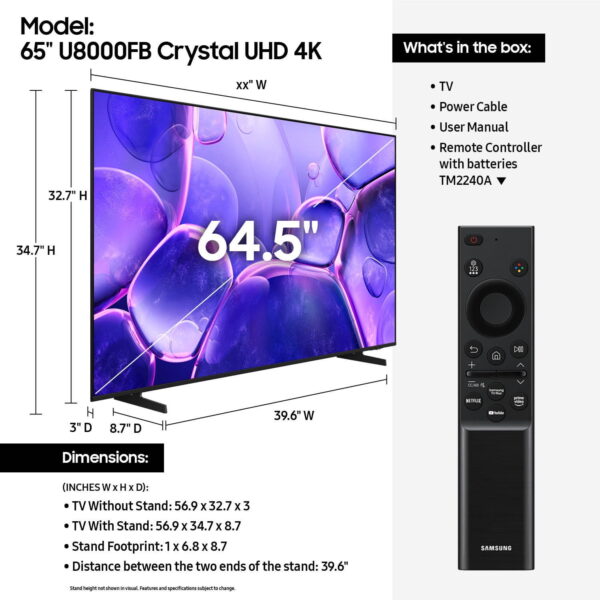 Samsung 65” Class Crystal UHD U8000FB 4K Smart TV 2025 - UN65U8000FBXZA - Image 5