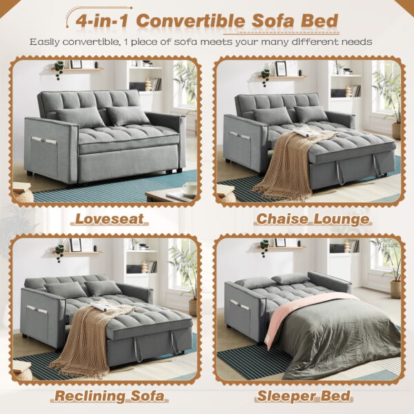 Dinosisco 4-in-1 Convertible Futon Sofa Bed, Pull Out Couch Beds Loveseat Sleeper, Gray Velvet - Image 5