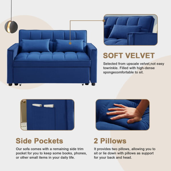 Momspeace Loveseat Convertible Sleeper Sofa Bed, Blue - Image 4
