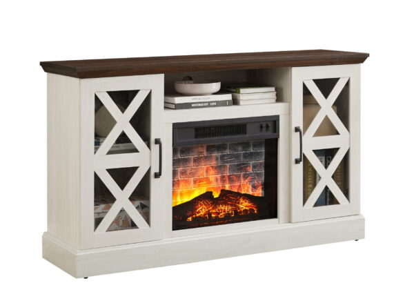 Mainstays Farmhouse Fireplace TV Stand for TVs up to 55", off White/Walnut - Image 5