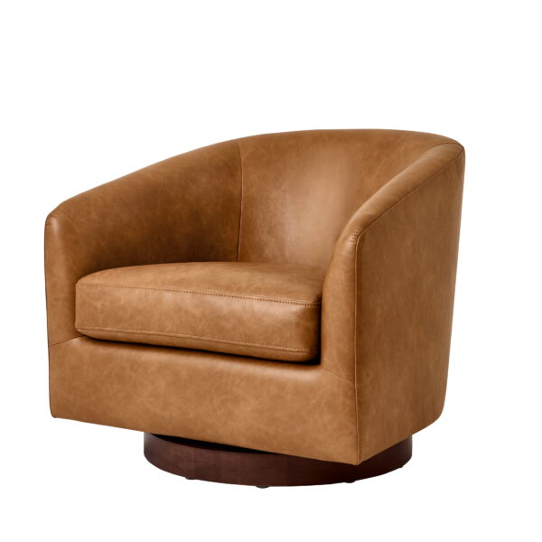 Better Homes & Gardens Bradford Wooden Base Swivel Accent Chair, Chestnut Faux Leather - Image 7