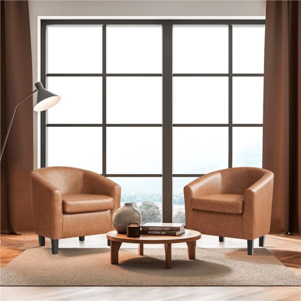 Renwick Faux Leather Barrel Accent Chair for Living Room, Set of 2, Brown - Image 5