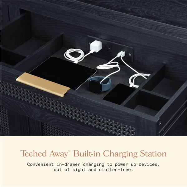 Beautiful Drew Rattan Media Console with Teched Away Drawer by Drew Barrymore, Black Finish - Image 3