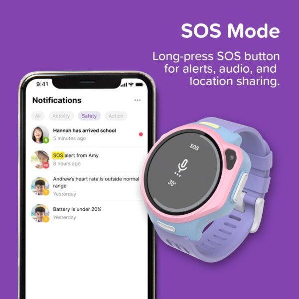 myFirst Fone R2 Macaron Pink Kids Smartwatch Phone: GPS Safety, Video Call, SOS, eSIM - For Ages 5-12 in USA/Canada - Image 7