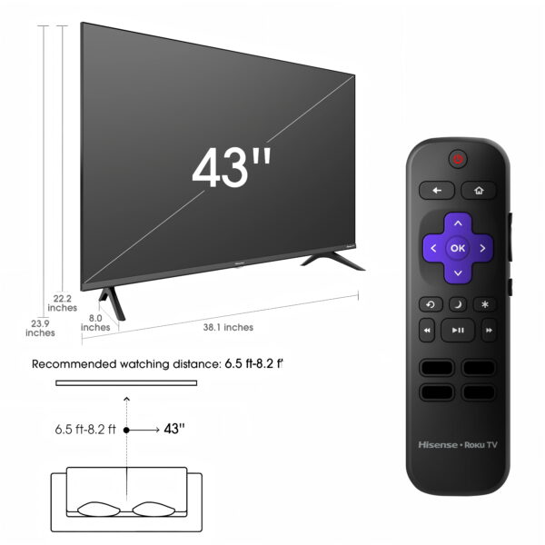 Hisense 43-Inch Class H4 Series FHD Roku Smart TV (43H4030F3) - 1080P Full HD LCD Screen, LED TV, DTS TruSurround Sound, Motion Rate 120, Gaming Mode - Image 2