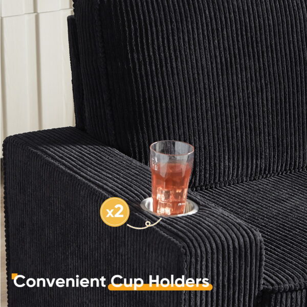 Dinosisco 83.9" Corduroy Sofa with Cup Holders, Modern 3-Seater Couch for Living Room, Black - Image 7