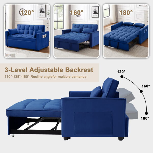Momspeace Loveseat Convertible Sleeper Sofa Bed, Blue - Image 2