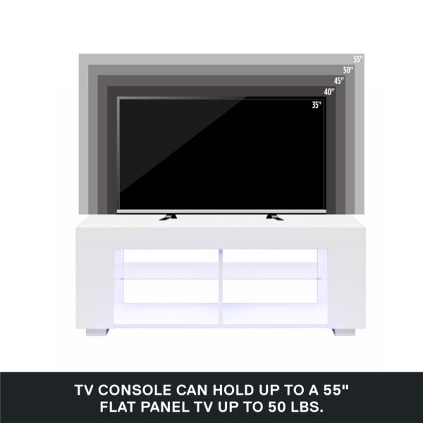 NTense LED TV Stand with Glass Shelves for TVs up to 55", White Gloss - Image 6